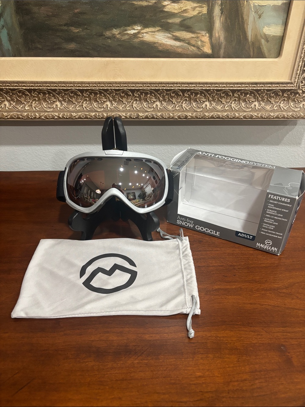 Magellan Outdoors White Frame Snow Goggles with Silver Mirror Lens